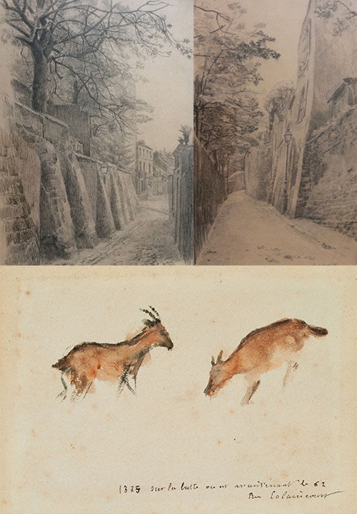 La Rue Saint-Vincent I, 1896. Drawing, 39 x 29 cm. La Rue Saint-Vincent II, 1896. Drawing, 38 x 24 cm. Study of goats, Montmartre, 1885. Watercolor and pencil on laid paper, 10,4 x 15,5 cm. Private Collection