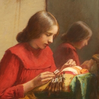 Girl making lace