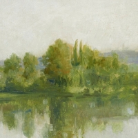 Paysage, bord d'eau au bouquet d'arbres