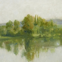 Paysage, bord d'eau au bouquet d'arbres